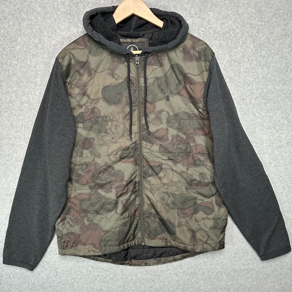 Volcom Camo Puffer Hoodie Jacket Men's L Full Zip Lightweight Hooded NEW